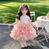 Vestido de Lantejoulas com Asas para Meninas, Novo Estilo de Verão Bolo Aniversário Bebê Vestido Princesa Bufante