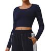 Top Curto com Renda para Yoga Feminino, Camiseta Esportiva de Outono com Manga Longa Emagrecedora para Corrida, Top de Treino de Secagem Rápida