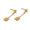 Línea de Doble Oreja Chapada en Oro de Latón Doble Felicidad de Vietnam Pendientes Largos de Arena Dorada Estilo Chino Vintage Joyería de Moda