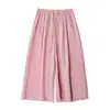 Aboutsea Calça-Saia Relaxada Estilo Old Money de Verão Elástico na Cintura A-Line Tencel Linho Cropped Perna Larga