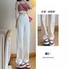 Calça jeans feminina de perna larga off-white, cintura alta, estilo coreano, estilo reto, solta, para estudantes