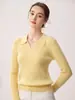Outono Inverno Novo 100% Caxemira Pura Camisa Polo Feminina Simples para o Dia a Dia Manga Longa Suéter de Tricô Slim Fit Camada Base