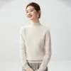 Suéter de cashmere com gola alta parcial para mulheres, espessado para outono e inverno, blusa de tricô de caimento solto, estilo casual, com uma base de cashmere em tricô trançado