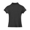 T-shirt feminina de gola alta pequena de manga curta estilo hot girl americana, nova para o verão de 2024, macia, cor sólida, top fino para usar por baixo