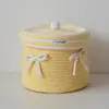 [Procesamiento Personalizado] Cesta de Almacenamiento con Tapa, Caja de Almacenamiento de Cuerda de Algodón para Cosméticos, Juguetes y Artículos Varios, Estilo Ins