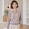 Camiseta de manga larga para primavera y otoño para madres, casual y rejuvenecedora, top estampado de moda con cuello para mujeres de mediana edad y mayores