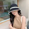 Sombrero de pescador de verano con protección solar para mujer, ala ancha hace que la cara se vea más pequeña, sombrero tipo cubo tejido de paja, nuevo sombrero de sol de moda versátil