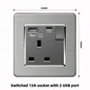 Versión Hong Kong y Macao enchufe británico 13A con carga rápida USB tipo-c panel de alambre de acero inoxidable cuadrado gris estándar británico