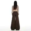 2025 Otoño/Invierno Forrado de Felpa Nuevo Americano Chica Caliente Cargo Pierna Ancha Cintura Alta Adelgazante Mezclilla Pantalones de Mujer Casual Versátil Color Café