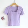 Top Quadrado de Manga Curta com Gola Redonda e Bojo no Peito Camiseta Feminina de Verão Camiseta Básica Slim-fit Roupa Íntima Slim-fit BRA-T