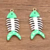 8 Colores 12x30 mm Acero Inoxidable Esmalte Dorado Goteo de Aceite Colgante de Animal Colgante de Espina de Pescado Doble Cara Accesorios para Joyería DIY