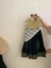 Estilo Coreano Verão Novo Colete de Renda Sem Mangas para Meninas 2025 Cortina de Peido Jeans Casual com Costura de Renda Conjunto de Duas Peças