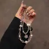 Corrente de Celular Fashion com Cristais Roxos Brilhantes para Mulheres, Chaveiro Antiperda e Anticáida, Acessório para Bolsa