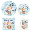 Set de Vajilla Temática de Cumpleaños Oso Azul Globos de Oso de Dibujos Animados Platos y Vasos de Papel para Fiesta de Cumpleaños Infantil Decoración