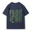 Camisa casual fina e moderna de verão, gola redonda, corte solto, fresca, de algodão, manga curta, para esportes ao ar livre, com estampa em inglês, atacado de fábrica