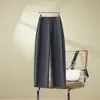 Conjunto de Outono com Caimento Calça Wide-Leg Feminina 2026 Cintura Alta Tubulação Lateral Perna Reta Versátil para o Trabalho Casual