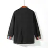 Nova Camisa de Veludo Cotelê Estilo Étnico Color-block Chinês Botão de Sapo Retrô Padrão Espiga de Trigo Jaqueta Casaco Tendência Solta Plus Size