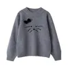 Novos estilos de outono e inverno: suéteres de lã infantis, suéteres redondos com tema de gravata borboleta e gato para meninos e meninas, tricôs fofos tipo pullover para crianças de tamanho médio e grande