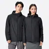 Chaqueta con capucha para exteriores con tecnología integrada, forro de algodón, capucha desmontable, abrigo casual deportivo a prueba de viento, impermeable y cálido