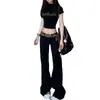 Pantalones vaqueros negros de corte microcampanado Spice Girls para mujer, nuevos diseños de otoño e invierno, cintura baja, corte ajustado, pierna ancha, corte recto y estilizado.
