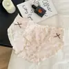 Vida Pastoral Ins~Chica de Deseo Puro Ropa Interior Dulce Moño Encaje Algodón Puro Cintura Media Bragas para Mujer