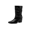 Botas pretas de tornozelo, curtas, de salto alto, estilo francês, retrô, para mulheres, com salto grosso, bico quadrado e um design versátil e que afina a silhueta.