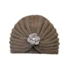 Gorro de Punto de Camelia Europeo y Americano con Pedrería y Perlas, Gorro de Poner, Gorro Turbante, Gorro de Lana Cálido de Otoño e Invierno Transfronterizo