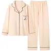 Pijama para Mujer Primavera y Otoño Algodón Manga Larga Pantalones Cárdigan talla extra Ropa de Casa de Alta Gama para Chica conjunto Otoño e Invierno Nuevo