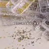 Acessórios para Nail Art Estilo Punk Retrô com 6 Compartimentos Ponta Redonda Cone Pontiagudo Acessórios de Rebite de Metal Decorações Quadradas Douradas e Prateadas para Unhas