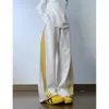 Pantalones Casuales de Talla Grande 150 kg Estilo Americano Bloques de Color Tres Rayas para Mujer, Otoño e Invierno Forro Polar Grueso Suelto Empalmados Pantalones Scimitar Ins