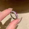 Anillo de plata de ley S925 con doble fila de diamantes en degradado para mujer, estilo vintage japonés, diseño de nicho de alta gama, anillo popular