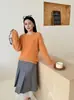 Suéter de lã e cashmere liso para mulheres, novo estilo outono/inverno, tricô pulôver de gola redonda, suéter macio e confortável, perfeito como camada base