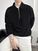 Suéter azul marinho britânico Yuppie, marca da moda masculina, Yuppie Shuai Fried Street, camisa polo com meio zíper, estilo maduro leve, jaqueta Sense de alta qualidade