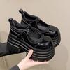 Mocasines de cuero de suela gruesa para mujer 2025 primavera nuevos zapatos de cuero pequeños con aumento de altura cabeza grande muffin zapatos de una capa para mujer