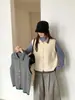 Chaleco de punto con cuello polo de bloques de color para mujer, nuevo estilo de otoño, de un solo pecho, cárdigan sin mangas, perfecto para llevar sobre suéteres