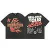 2025 Camiseta Casual Holgada Retro de Manga Corta Unisex Tendencia Americana High Street Estrella del Infierno Infierno Estampado Pesado