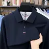 Nova Camisa Polo Masculina de Algodão Puro com Manga Longa Outono 2026, Versátil Cor Sólida Casual de Negócios para Homens de Meia-Idade com Gola Reversível