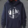 Sudadera con Capucha Casual con Patrón de Árboles del Bosque Geométricos, Tejido de Punto de Poliéster, Ligera Elasticidad, Regular