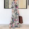 Nuevo 2024 estilo japonés coreano algodón lino estampado solapa manga larga bolsillo simple suelto casual vestido largo tipo camisa