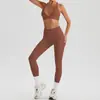 Conjunto de Sutiã Esportivo de Manga Curta com Gola Halter e Bolso para Corrida e Yoga Calça Longa e Curta para Mulheres