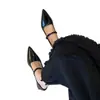 Elegantes zapatos de mujer estilo francés 2024 nuevos populares con correa negra escotados tacón grueso punta fina