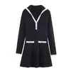 Saia Tricô Midi Estilo Celebridade Color Block Linha A para Mulheres Outono Nova Cintura Afunilada Vestido Curto Macio 0264403