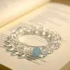 Pulseira de Água-Marinha Natural e Cristal Branco para Mulheres, Estilo Popular, Alta Qualidade, Simples e Fashion, Presente para Melhores Amigas, Atacado