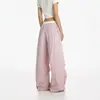 Pantalones casuales de cuadros estilo coreano con cordón y pierna ancha para mujer, verano 2026, de cintura alta, adelgazantes, holgados, versátiles, relajados, de largo hasta el suelo