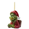 Grinch Navideño Transfronterizo Monstruo de Piel Verde Colgante de Árbol de Navidad Decoración Navideña Adornos Planos Creativos para Coche