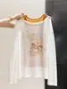 Camiseta de Manga Larga Estilo Coreano para Mujer, Cubre-traje Holgado con Estampado de Acuarela Protección Solar, Top Versátil Adelgazante A12537