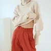 Estilo Nuevo de Primavera Suelto Casual Versátil Manga Larga Tejido Suave Cómodo Suéter de Cachemira Ceñidor de Cintura Adelgazante Top para Mujer