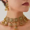 Conjunto de Joyería para Mujer Collar y Pendientes Estilo Exagerado con Borla Floral Hueca de Pedrería Retro Moda Bronce Antiguo