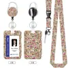 Porta-crachá de trabalho fofo em desenho animado com fecho retrátil e cordão, porta-crachá de identificação para pendurar no pescoço, capa protetora de plástico para crachás de funcionários