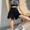 Shorts de Mezclilla Rasgados Negros para Mujer, Nuevo Estilo Verano 2026, Estilo Trendy Ins, Tallas Grandes, Hot Pants con Borde Deshilachado, Shorts de Pierna Ancha Línea A